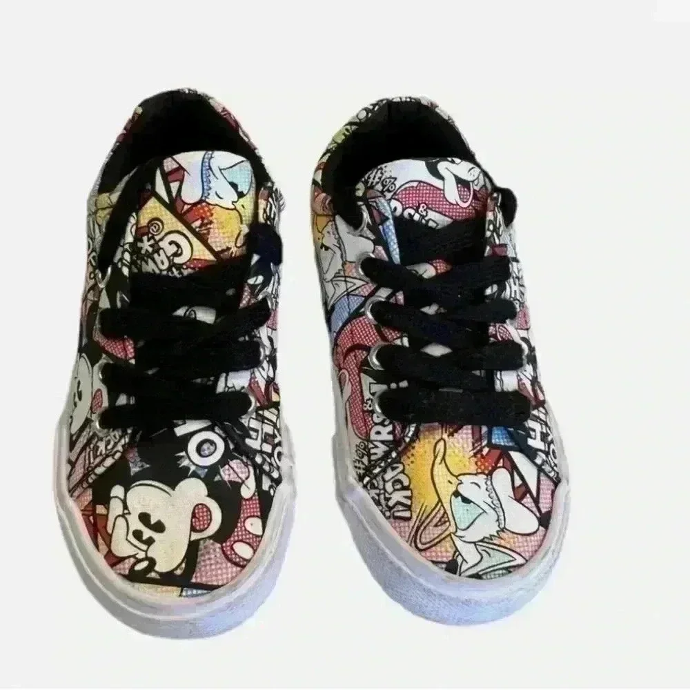 6. DISNEY PARKS LITTLE GIRLS CARTOON PRINTED LOW TOP TENNIS SHOES SIZE 7/8